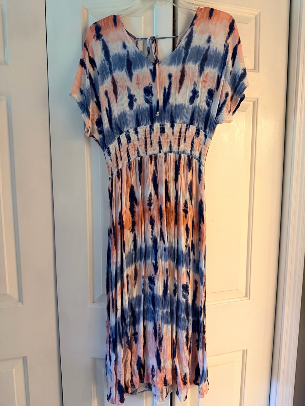 BeBop Blue and Peach Tie-Dye Midi Dress